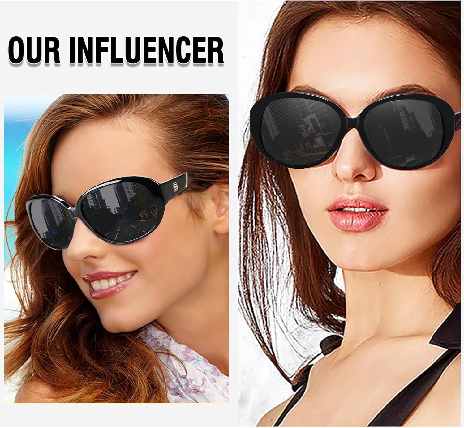 image:imageDUCO Oversized Acetate Frame Polarized Sunglasses for Women Retro Vintage Ladies Shades 1220sBlack Frame Grey Lens
