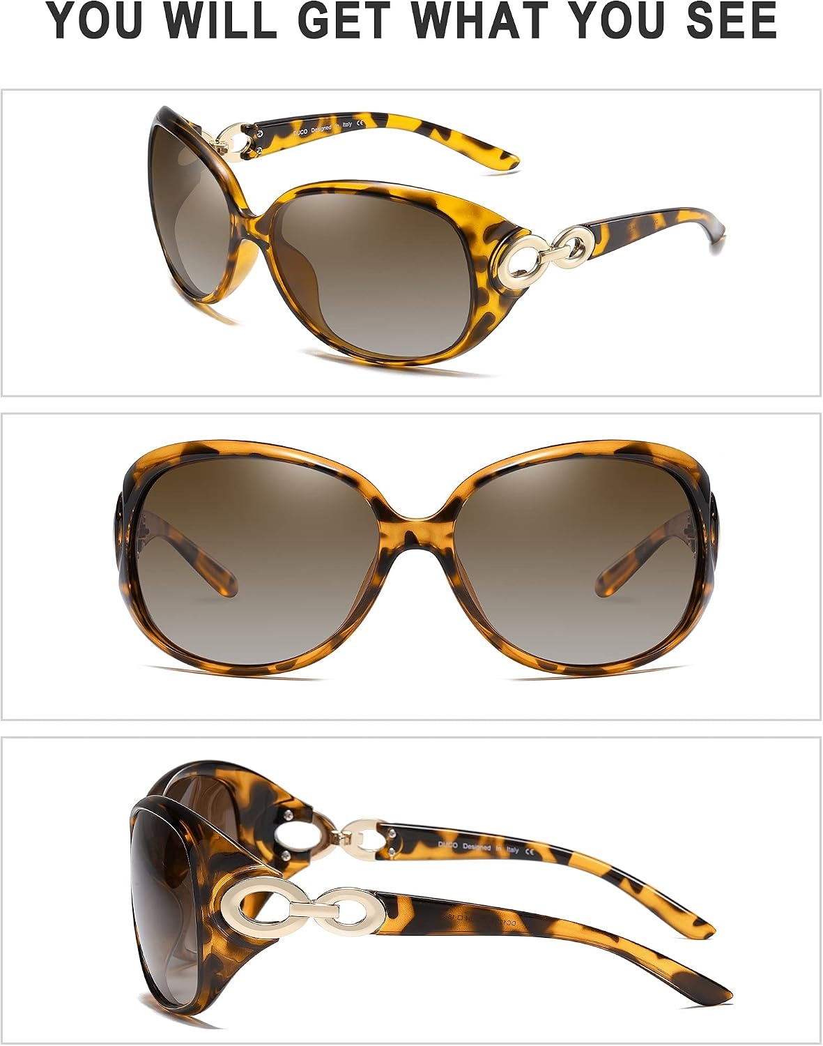 image:imageDUCO Oversized Polarized Sunglasses for Women Retro Trendy Frame Vintage Ladies Shades UV Protection 1220