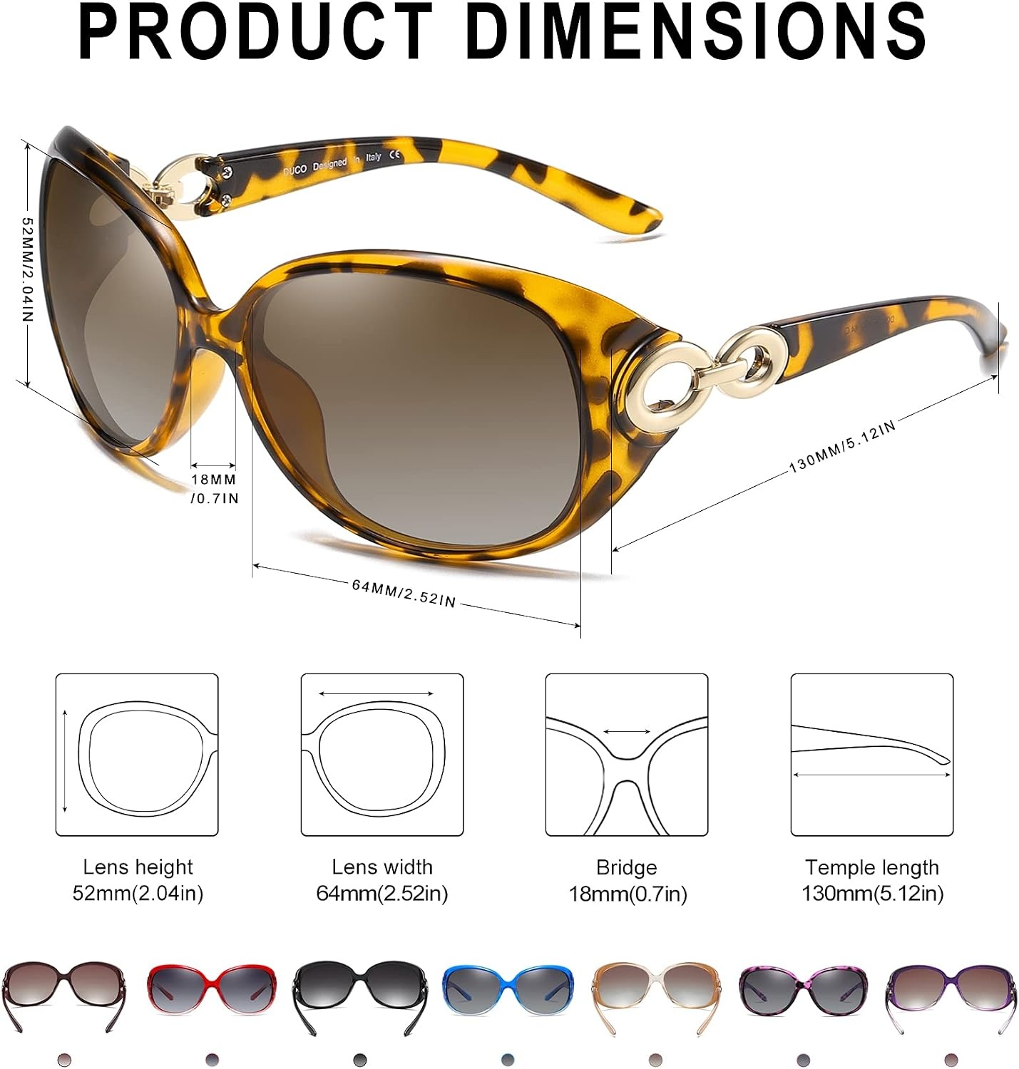 image:imageDUCO Oversized Polarized Sunglasses for Women Retro Trendy Frame Vintage Ladies Shades UV Protection 1220