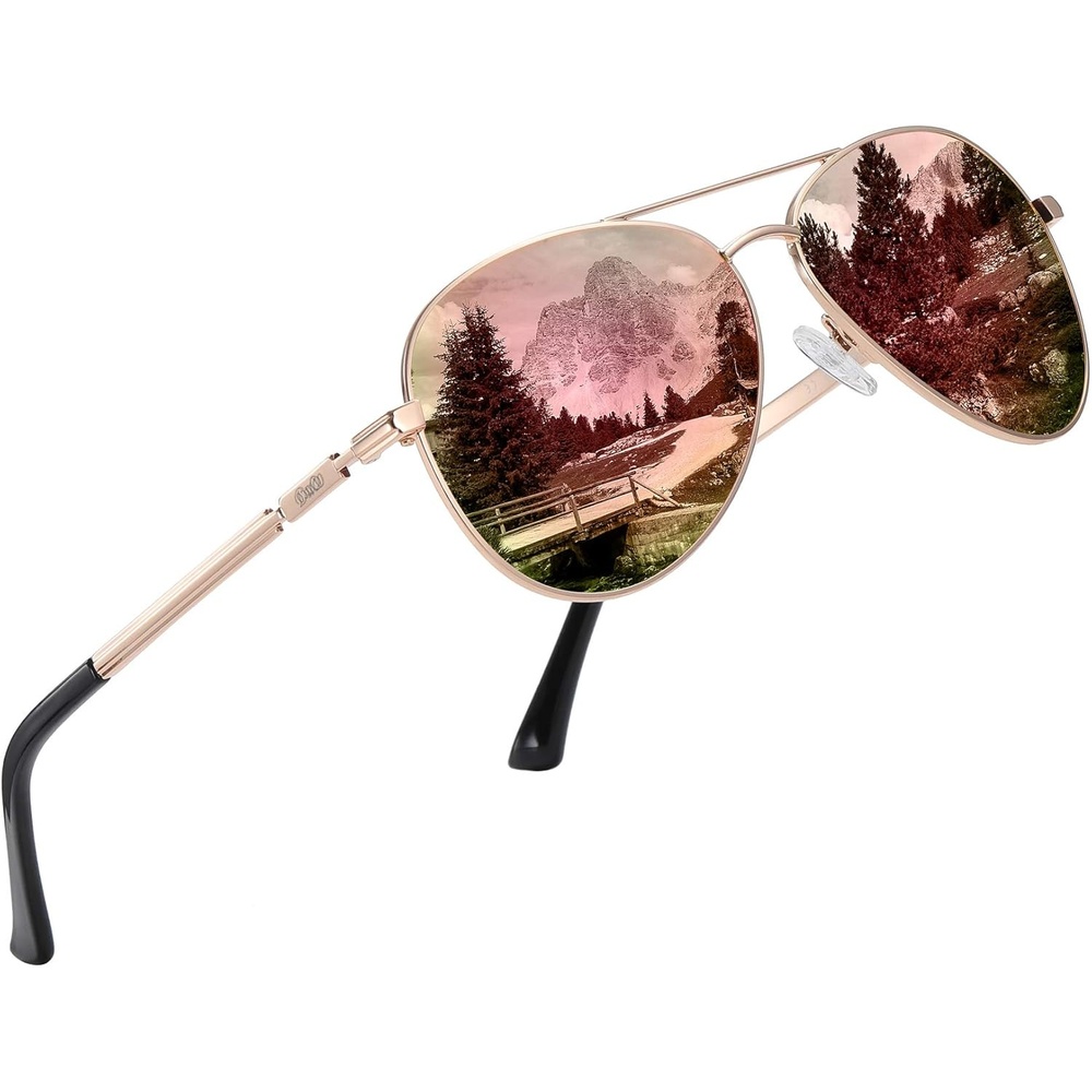 image:imageDUCO Aviator Sunglasses for Men Women Vintage Polarized Sun Glasses Mirrored Lens Metal Frame Designer Shades 3025KGold Frame Revo Pink Lens