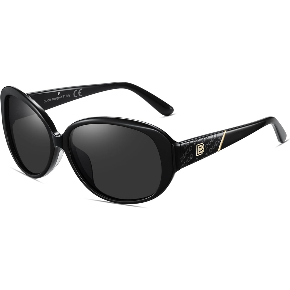 image:imageDUCO Oversized Acetate Frame Polarized Sunglasses for Women Retro Vintage Ladies Shades 1220sBlack Frame Grey Lens