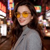 image:imageDUCO Cat Eye Polarized Night Vision Glasses for Women Yellow Tinted Glasses for Night Driving 1222YTransparent Yellow Frame Night Vision Lens