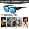 image:imageDUCO Fit Over Sunglasses Wraparound Sunglasses Polarized Over Glasses Sunglasses For Men Women UV Protection DC8970Black Frame Blue Lens