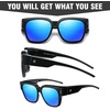 image:imageDUCO Fit Over Sunglasses Wraparound Sunglasses Polarized Over Glasses Sunglasses For Men Women UV Protection DC8970Black Frame Blue Lens