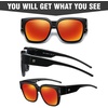image:imageDUCO Fit Over Sunglasses Wraparound Sunglasses Polarized Over Glasses Sunglasses For Men Women UV Protection DC8970Black Frame Red Lens