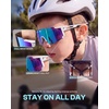 image:imageDUCO Kids Baseball Sunglasses for Boys Girls Age 616 Polarized  UV400 Protection Youth Cycling Goggles for Boys Girls Unbreakable Flexible Frame with Case amp Carry Case01 White Frame Revo Blue Lens