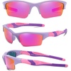 image:imageDUCO Little Kids Sunglasses Age 47 Unbreakable Polarized Cycling Glasses with Case amp Strap K014Purple Frame Pink Temple