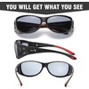 image:imageDUCO Polarized Fitover Sunglasses UV400 Protection amp HD for Unisex 895306 M Black Frame Red Temple Grey Lens