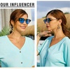image:imageDUCO Retro Polarized Sunglasses for Women Semi Rimless Sun Glasses for Small Face Vintage Half Frame Shades 1221Green Frame Blue Lens