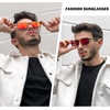 image:imageDUCO Retro Rectangular Polarized Sunglasses for Men Trendy Carbon Fiber ShadesBlack Frame Red Lens