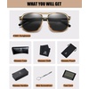 image:imageDUCO Retro Vintage Square Polarized Aviator Sunglasses Womens Mens Double Bridge Sun Glasses DC3001Transparent Gold Frame Grey Lens