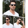 image:imageDUCO Sunglasses men Polarized Retro Square Sunglasses for men UV Protection Sports Sun Glasses for Golfing Running 8208Black Frame Grey Lens
