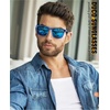 image:imageDUCO Sunglasses men Polarized Retro Square Sunglasses for men UV Protection Sports Sun Glasses for Golfing Running 8208Blue Frame Revo Blue Lens