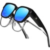 image:imageDUCO Fit Over Sunglasses Wraparound Sunglasses Polarized Over Glasses Sunglasses For Men Women UV Protection DC8970Black Frame Blue Lens
