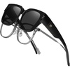 image:imageDUCO Fit Over Sunglasses Wraparound Sunglasses Polarized Over Glasses Sunglasses For Men Women UV Protection DC8970Black Frame Grey Lens