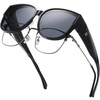 image:imageDUCO Fit Over Sunglasses for Men Women Wear Over Glasses Retro Wrap Around Polarized Sun Glasses UV400 Protection ABlack Frame Grey Lens