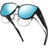 image:imageDUCO Fit Over Sunglasses for Men Women Wear Over Glasses Retro Wrap Around Polarized Sun Glasses UV400 Protection ABlack Frame Revo Blue Lens