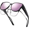 image:imageDUCO Fit Over Sunglasses for Men Women Wear Over Glasses Retro Wrap Around Polarized Sun Glasses UV400 Protection ABlack Frame Revo Pink Lens