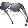 image:imageDUCO Fit Over Sunglasses for Men Women Wear Over Glasses Retro Wrap Around Polarized Sun Glasses UV400 Protection ATransparent Grey Frame Grey Lens
