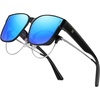 image:imageDUCO Fit Over Sunglasses for Men Women Wear Over Glasses Retro Wrap Around Polarized Sun Glasses UV400 ProtectionBblack Frame Revo Blue Lens