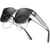 image:imageDUCO Fit Over Sunglasses for Men Women Wear Over Glasses Retro Wrap Around Polarized Sun Glasses UV400 ProtectionBtransparent Frame Grey Lens