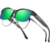 image:imageDUCO Polarized Fitover Sunglasses UV400 Protection amp HD for Unisex 8960Transparent Grey Frame Revo Green Lens