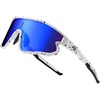 image:imageDUCO Polarized Sports Sunglasses for Men and Women Protection Ideal for Fishing Cycling and Running Mountain Biking DC0046White Frame Black Dot Revo Blue Lens