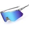 image:imageDUCO Polarized Sports Sunglasses for Men and Women UV400 Lightweight Durable for Cycling Baseball Fishing Running DC0045Transparent Gray Frame Revo Blue Lens