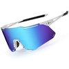 image:imageDUCO Polarized Sports Sunglasses for Men and Women UV400 Lightweight Durable for Cycling Baseball Fishing Running DC0045White Frame Black Dot Black Temple Revo Blue Lens