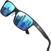 image:imageDUCO Polarized Sunglasses for Men Lightweight Carbon Fiber UV400 Protection Square Sun Glasses 8207Black Frame Revo Blue Lens