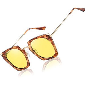 image:imageDUCO Classic Vintage Cateye Polarized Night Driving Glasses Anti Glare Headlight Night Vision Glasses For Women W001Tortoise