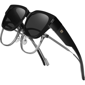 image:imageDUCO Fit Over Sunglasses Wraparound Sunglasses Polarized Over Glasses Sunglasses For Men Women UV Protection DC8970Black Frame Grey Lens