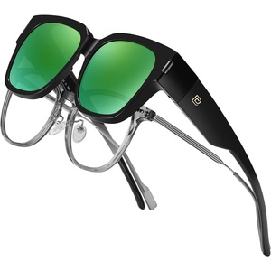 image:imageDUCO Fit Over Sunglasses Wraparound Sunglasses Polarized Over Glasses Sunglasses For Men Women UV Protection DC8970Black Frame Revo Green Lens