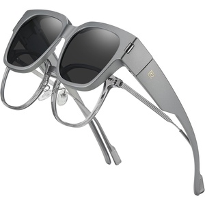 image:imageDUCO Fit Over Sunglasses Wraparound Sunglasses Polarized Over Glasses Sunglasses For Men Women UV Protection DC8970Gun Grey Frame Grey Lens