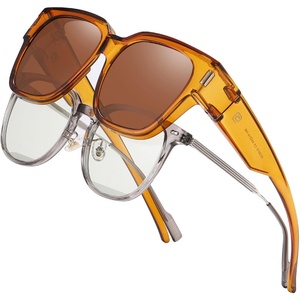 image:imageDUCO Fit Over Sunglasses Wraparound Sunglasses Polarized Over Glasses Sunglasses For Men Women UV Protection DC8970Transparent Brown