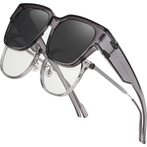 image:imageDUCO Fit Over Sunglasses Wraparound Sunglasses Polarized Over Glasses Sunglasses For Men Women UV Protection DC8970Transparent Grey