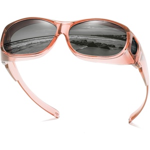 image:imageDUCO Fit Over Sunglasses Wraparound Sunglasses for Men Women Polarized Wear Over Sun Glasses UV Protection DC8965Transparent Pink Frame Grey Lens