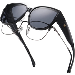 image:imageDUCO Fit Over Sunglasses for Men Women Wear Over Glasses Retro Wrap Around Polarized Sun Glasses UV400 Protection ABlack Frame Grey Lens