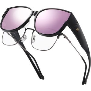 image:imageDUCO Fit Over Sunglasses for Men Women Wear Over Glasses Retro Wrap Around Polarized Sun Glasses UV400 Protection ABlack Frame Revo Pink Lens