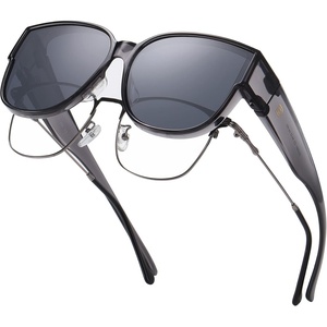 image:imageDUCO Fit Over Sunglasses for Men Women Wear Over Glasses Retro Wrap Around Polarized Sun Glasses UV400 Protection ATransparent Grey Frame Grey Lens