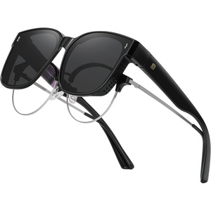 image:imageDUCO Fit Over Sunglasses for Men Women Wear Over Glasses Retro Wrap Around Polarized Sun Glasses UV400 ProtectionBblack Frame Grey Lens