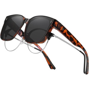 image:imageDUCO Fit Over Sunglasses for Men Women Wear Over Glasses Retro Wrap Around Polarized Sun Glasses UV400 ProtectionBtortoise Frame Grey Lens
