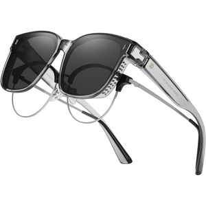 image:imageDUCO Fit Over Sunglasses for Men Women Wear Over Glasses Retro Wrap Around Polarized Sun Glasses UV400 ProtectionBtransparent Frame Grey Lens