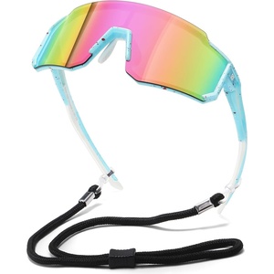 image:imageDUCO Kids Baseball Sunglasses for Boys Girls Age 616 Polarized  UV400 Protection Youth Cycling Goggles for Boys Girls Unbreakable Flexible Frame with Case amp Carry Case23 Light Blue Frame Revo Pink Lens