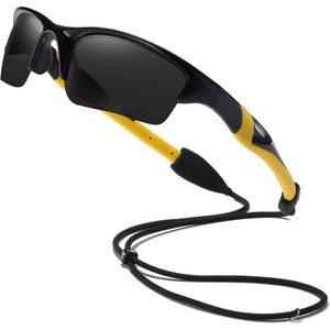 image:imageDUCO Little Kids Sunglasses Age 47 Unbreakable Polarized Cycling Glasses with Case amp Strap K014Black Frame Yellow Temple