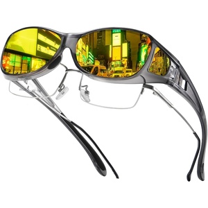 image:imageDUCO Night Driving Glasses Night Vision Glasses Fit Over Glasses for Men Women Polarized AntiGlare Pro Yellow Lens 8953YA03m Size Transparent Grey Frame Night Vision Lens