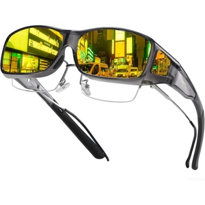 image:imageDUCO Night Driving Glasses Night Vision Glasses Fit Over Glasses for Men Women Polarized AntiGlare Pro Yellow Lens 8953YB03l Size Transparent Grey Frame Night Vision Lens