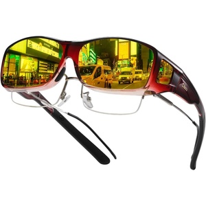 image:imageDUCO Night Driving Glasses Night Vision Glasses Fit Over Glasses for Men Women Polarized AntiGlare Pro Yellow Lens 8953YB04l Size Wine Red Frame Night Vision Lens