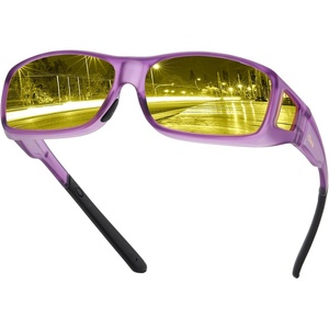 image:imageDUCO Night Driving Glasses Night Vision Glasses Fit Over Glasses for Men Women Polarized AntiGlare Pro Yellow Lens 8953YB06l Size Matte Purple Frame Night Vision Lens
