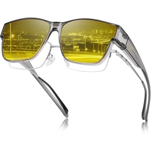 image:imageDUCO Night Vision Driving Glasses Fit Over Glasses for Men and Women Anti Glare Polarized Yellow Nighttime Lens D02Transparent Gray Frame Night Vision Lens